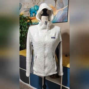 Patagonia Fleece Full Zip Hoodie Jacket Women's Small White Furry